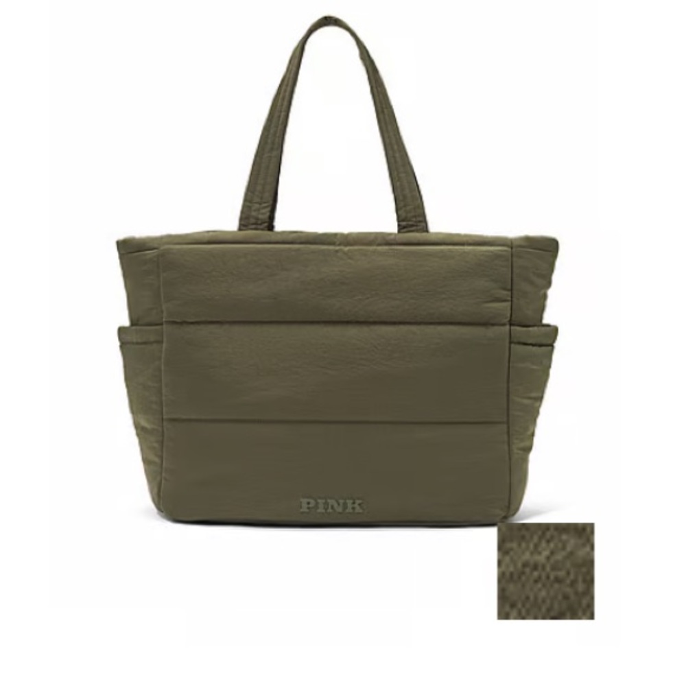 Quilted Puffer Tote Bag | PINK. In color OLIVE. NWT